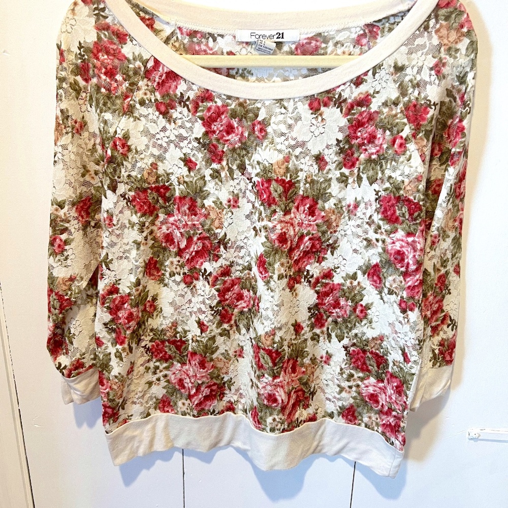 Forever 21 Lace Floral Top, size L